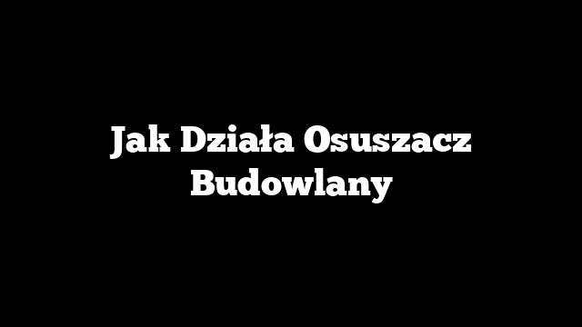 Jak Działa Osuszacz Budowlany